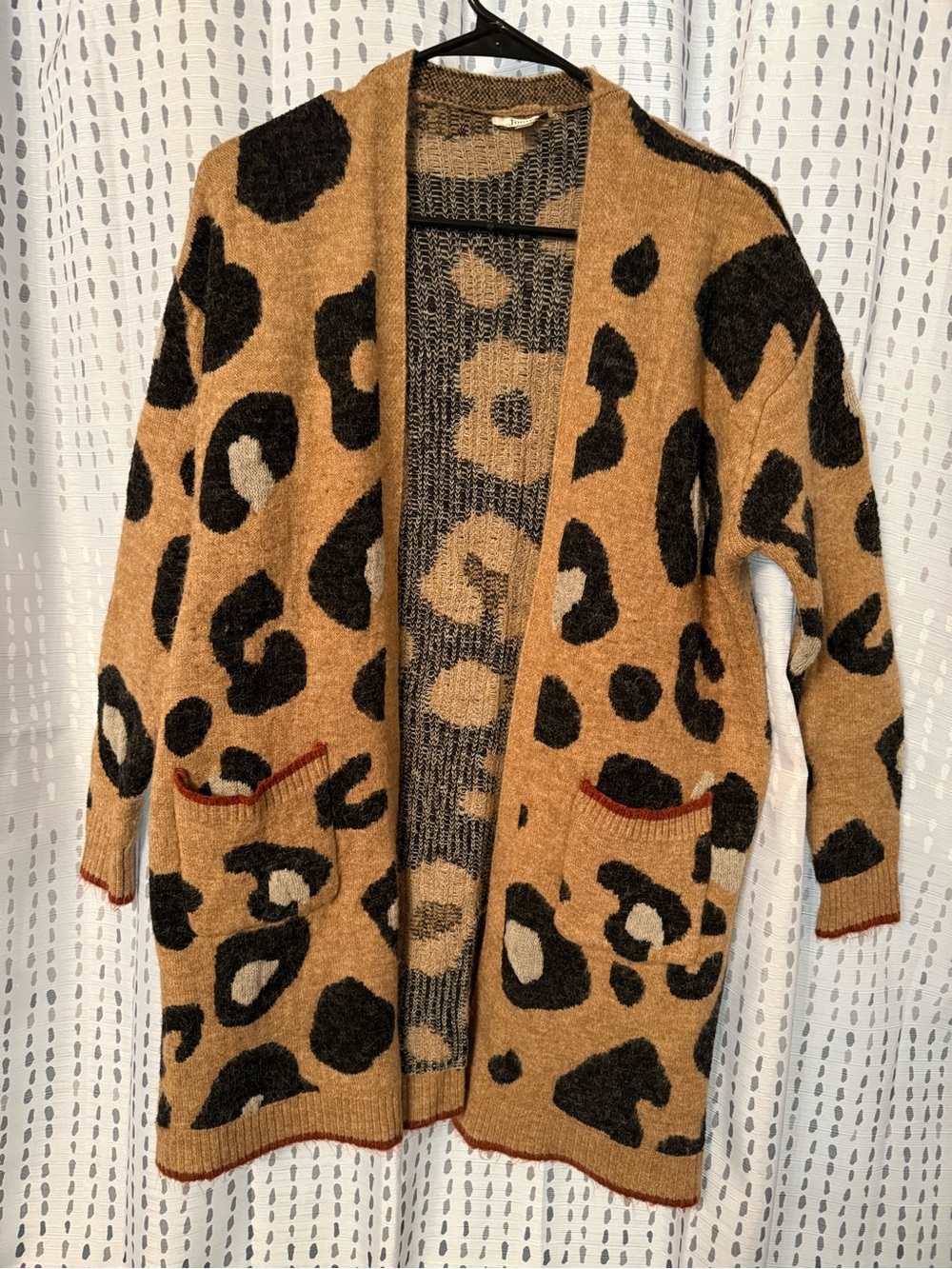 JODIFL Women’s Leopard Print Open-Front Cardigan - Tan, Red & Black